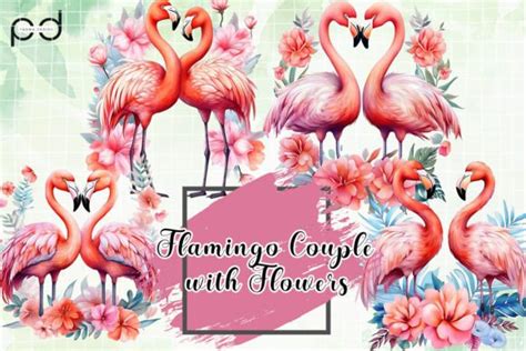 Flamingo Couple With Flowers Sublimation Graphic By Padma Design