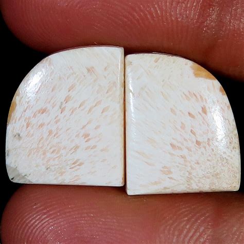 Natural SCOLECITE Matched Pair Cabochon Loose Gemstone 18 10 Cts