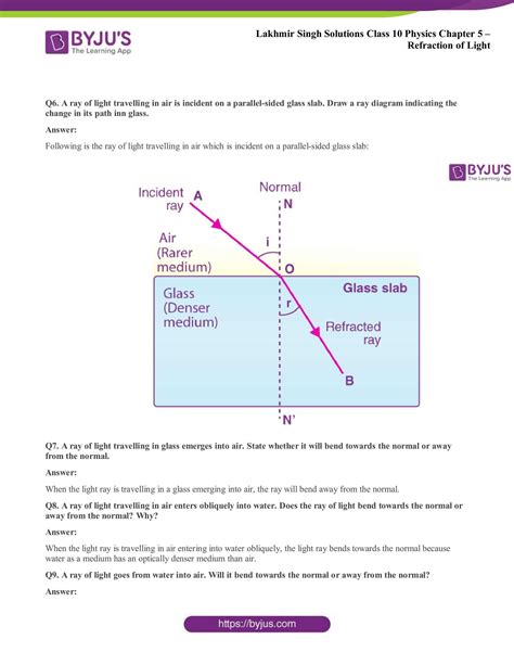 Lakhmir Singh Physics Class 10 Solutions For Chapter 5 Refraction Of