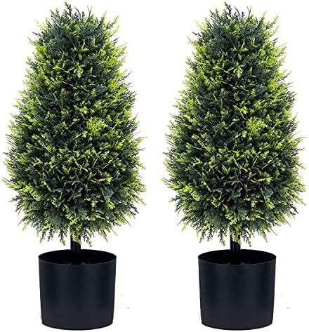 Artificial Trees 2 Pack 24 Inch Artificial Cypress Topiary Tree Cedar