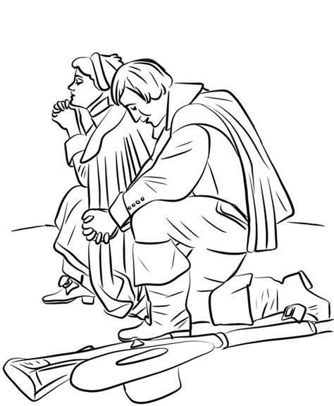 Pages de coloriage gratuites sur le thème des pèlerins - Observer