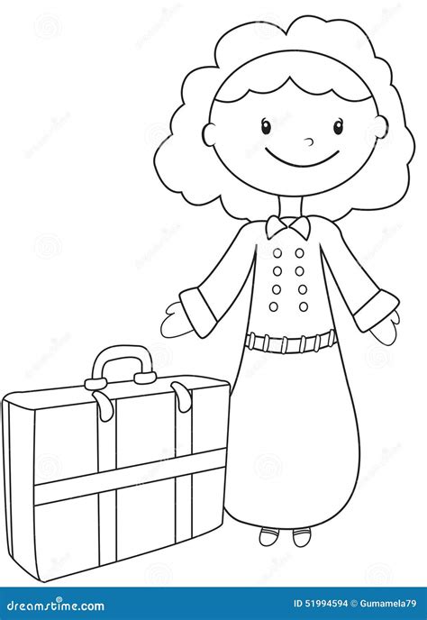 Girl With A Baggage Coloring Page Stock Illustration Illustration Of