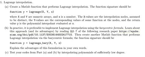 Solved Lagrange Interpolation Create Matlab Function That Performs