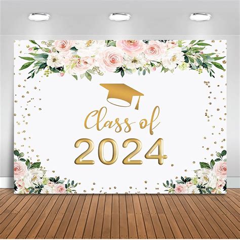 2024 Graduation Backdrop Floral Congrats Grad Class Of 2024 Photo Backdrops Floral Gold Dots