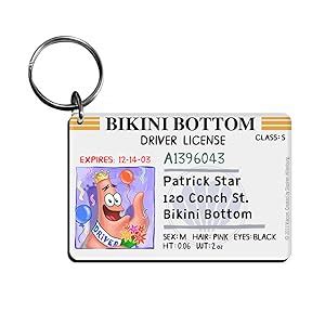 SpongeBob Bikini Bottom Drivers License Keychain Bundle Pack SpongeBob Patrick Mr Krabs