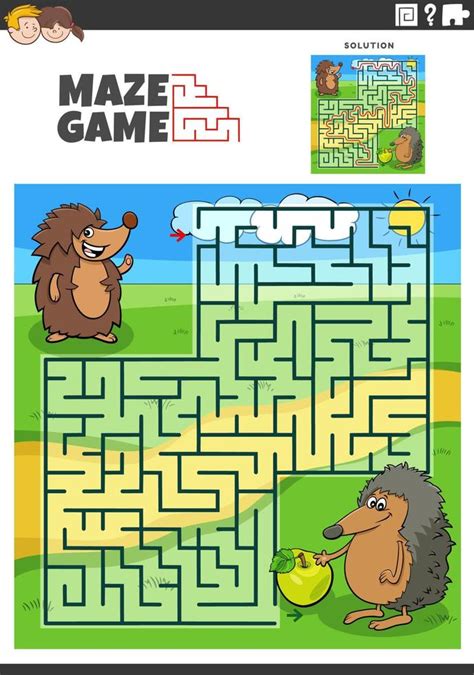 maze game with cartoon hedgehogs animal characters 22109734 Vector Art ...