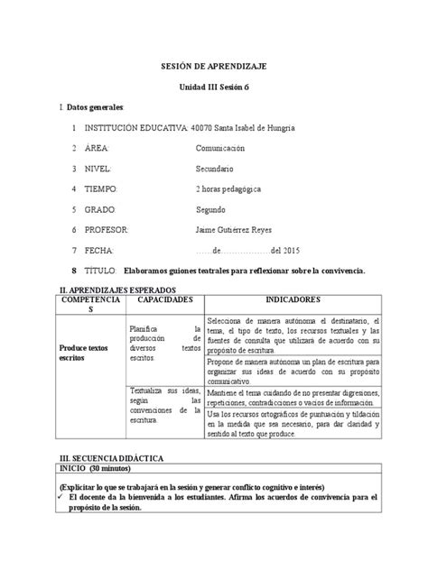 Sesion 6 Elaboramos Guiones Teatrales Para Reflexionar Sobre La Convivencia Pdf Teatro