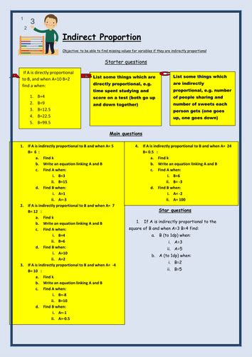 GCSE Indirect / Inverse Proportion Worksheet | Teaching Resources