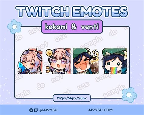 Genshin Impact Kokomi And Venti Emotes Twitch Discord Etsy