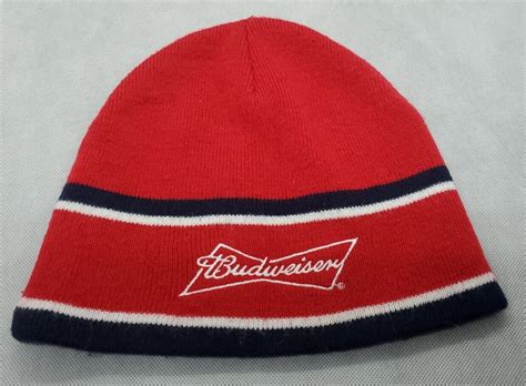 Unisex Red Blue White Budweiser Logo Toboggan Beanie Skull Cap Knit