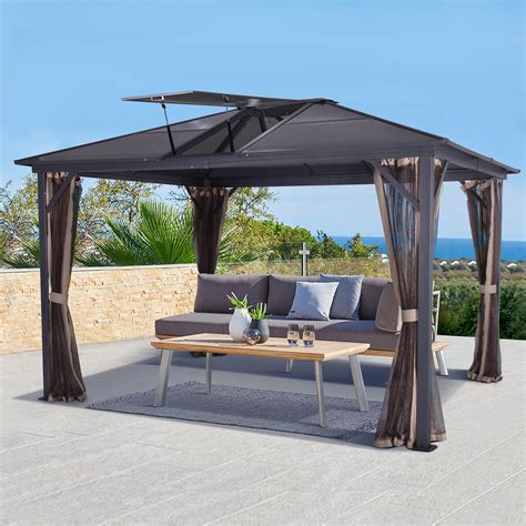 Gartoo Aluminum Patio Gazebo with Breathable Netting & Polycarbonate ...