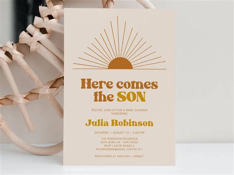 Here Comes The Son Invitation Sun Baby Shower Invites For Etsy Uk