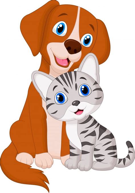 Lindo gato y perro de dibujos animados Vector Premium Cute Cartoon Animals, Cartoon Dog, Cute ...