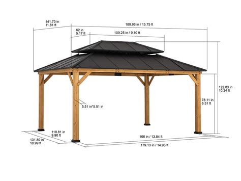 Sunjoy 12x16 Ft Wood Gazebo Outdoor Patio Steel Hardtop Gazebo Ceda — Garage Department