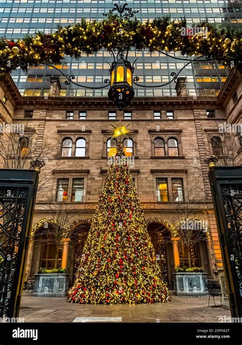 Christmas Tree In Front Of Lotte New York Palace Hotel In New York City