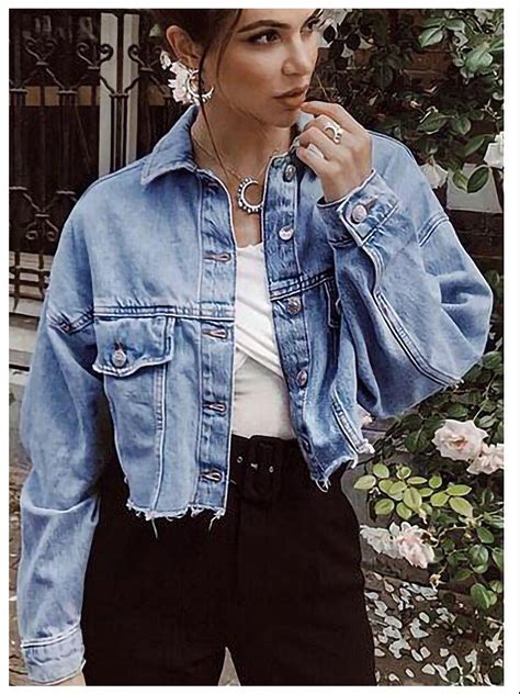 Plus Size Oversized Denim Jacket Anna Kaci Denim Coat Women Cropped Denim Jacket Outfit