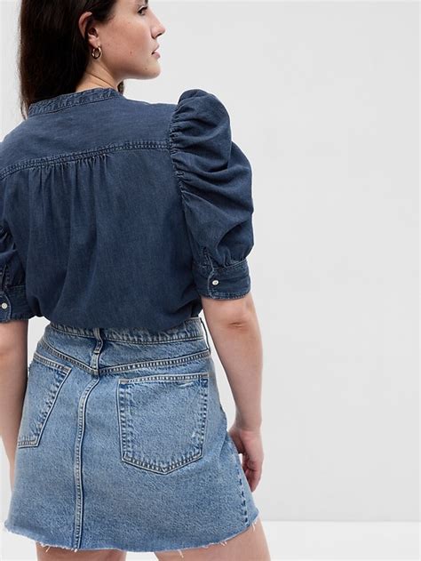 Puff Sleeve Denim Shirt With Washwell Gap