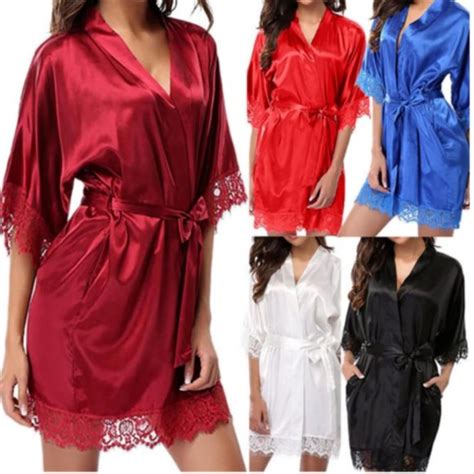 Pizzshop Intimates Sleepwear Sexy Robe Satin Lingerie Women Lace Dress Babydoll Nightgown