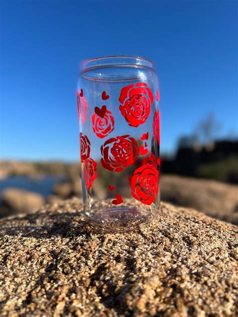 Rose Coffee Cup Iced Coffee Cup Glass Can Cup With Lid And Etsy