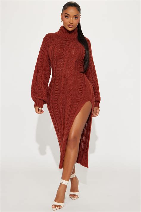 Savanna Sweater Midi Dress Cognac Fashion Nova Dresses Fashion Nova