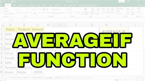 Averageif Function In Excel Youtube