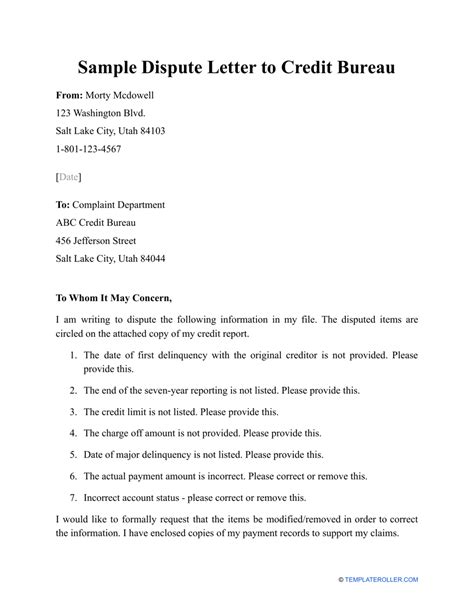 Credit Report Dispute Letter Template - Sarseh.com