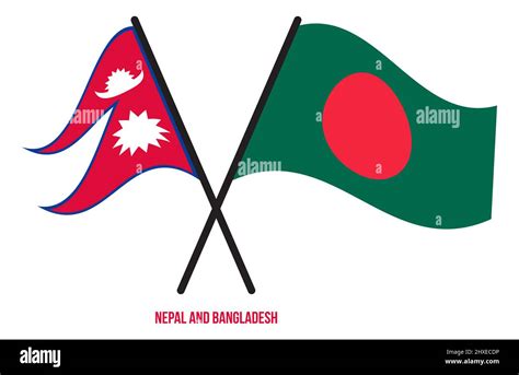 Nepal and Bangladesh Flags Crossed And Waving Flat Style. Official ...