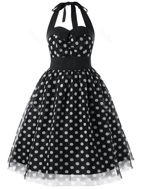 Off Plus Size Polka Dot Halter Neck Dress Rosegal