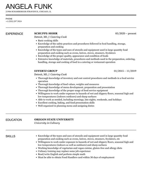 Catering Cook Resume Samples Velvet Jobs