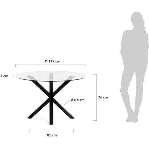 ARYA Mesa redonda Ø 119 cm cristal patas de acero acabado ne 406 86