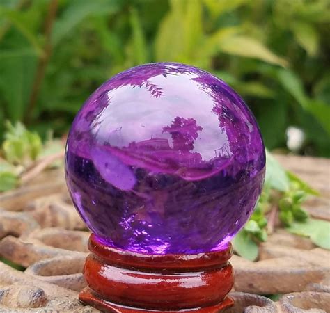 Purple Glass Crystal Ball Wood Stand 40mm Divination Gazing Etsy