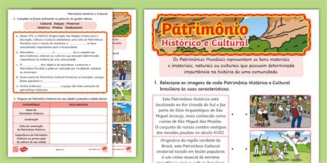 Atividades Sobre Patrimonio Historico E Cultural 3 Ano