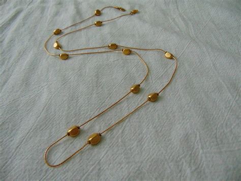 Rare Vintage Anne Klein Matte Gold Bead Stations Thin Chain Necklace