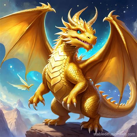 Golden Cute Fantasy Dragon | Stable Diffusion Online