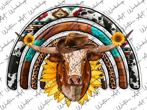 Rainbow Longhorn Cow Png, Love Cow Png, Watercolor Farm, Farm Animals ...