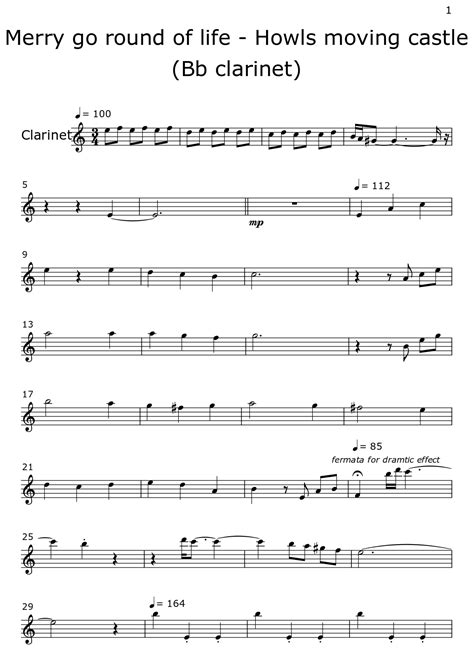 Merry Go Round Of Life Howls Moving Castle Bb Clarinet Sheet