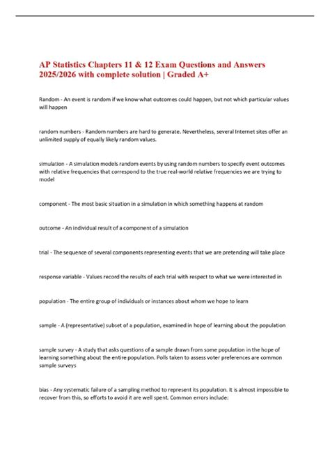 AP Statistics Chapters 11 & 12 Exam Questions and Answers 2025/2026