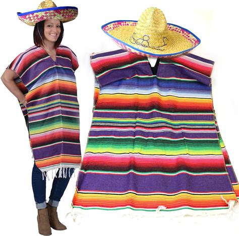 Texpress Mexican Poncho And Sombrero Set For Adults