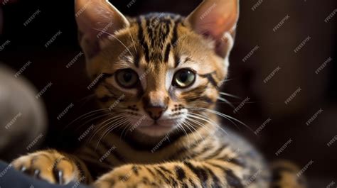 Premium AI Image | A bengal cat with black stripes on its face