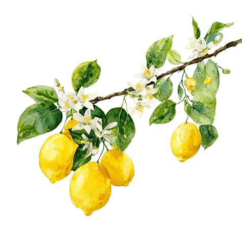 watercolor artwork  lemon branch  flowers border lemon flower