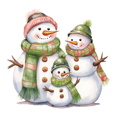 Premium Photo There Are Three Snowmen That Are Wearing Hats And