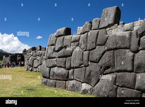 Sacsayhuaman Inca Ruins Stone Wall Of Ancient Fortress Against Blue