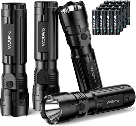 WdtPro 4 Pack LED Flashlights Bright Flashlight With 16 AAA Batteries