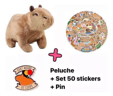 Pack Peluche Stickers Pin Capybara Capibara Carpincho Cuotas Sin