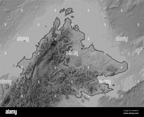 Sabah State Of Malaysia Grayscale Elevation Map With Lakes And Rivers