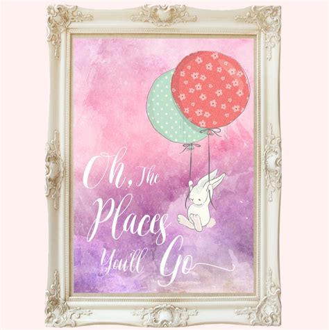 Bunny Rabbit Girls Nursery Print Set Hot Air Balloons Nursery Etsy