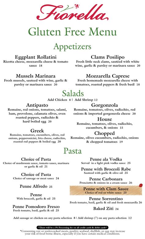 GLUTEN-FREE MENU | Fiorella Italian Restaurant