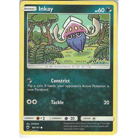 Pokemon Trading Card Game Inkay 89147 Common Card Sm 03 Burning