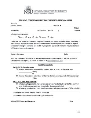 Fillable Online Student Commencement Participation Petition Form Fax