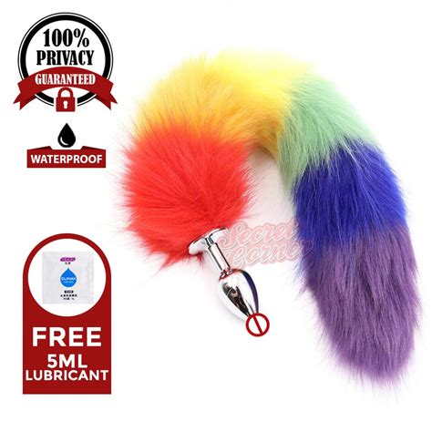 Secret Corner Anal Butt Plug Fox Tail Rainbow Stainless Metal Sex Toy For Girls And Women